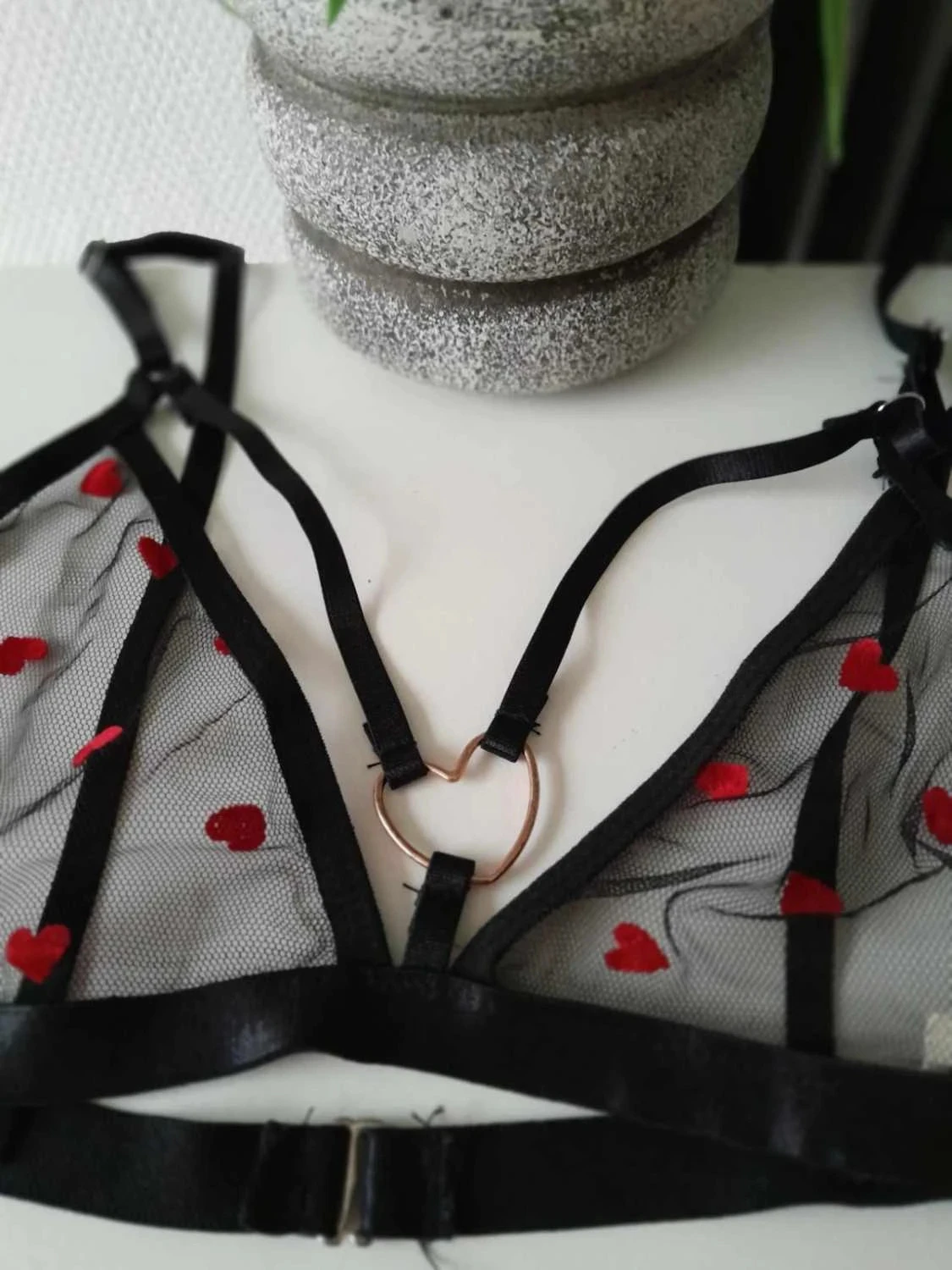 Soutien gorge para mujer, negro con corazones, talla M – photo 3